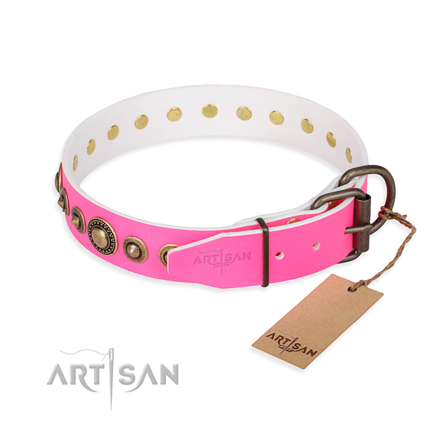 Top notch genuine leather dog collar handcrafted for stylish walking