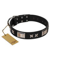 "Pitch Dark" FDT Artisan Black Leather Doberman Collar with Stars and Plates