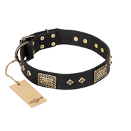 "Jewel Passion" FDT Artisan Fashionable Black Leather Doberman Collar
