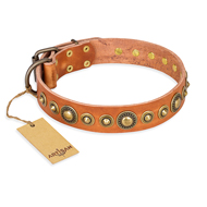 "Feast of Luxury" FDT Artisan Tan Leather Doberman Collar with Old Bronze Look Circles