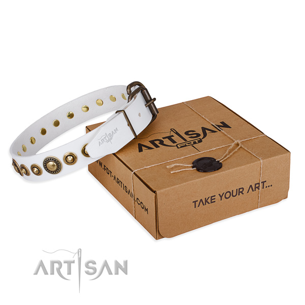 Strong natural genuine leather dog collar handcrafted for comfy wearing