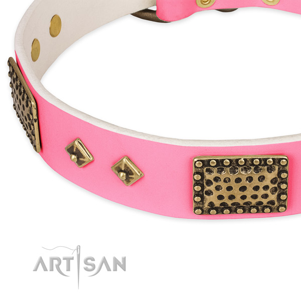 Full grain leather dog collar with decorations for daily walking