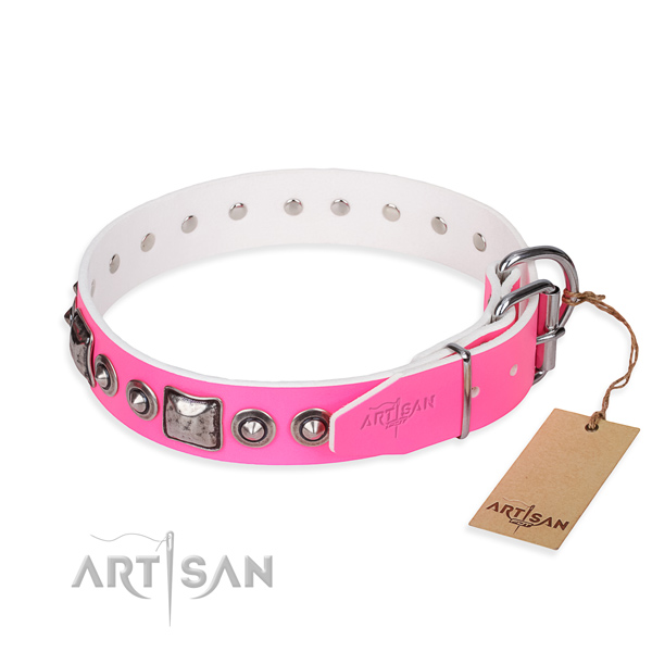 Quality full grain leather dog collar crafted for everyday walking