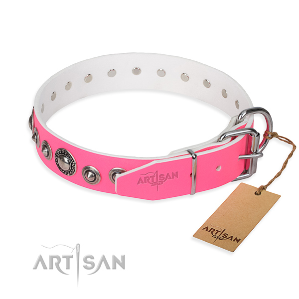 Full grain leather dog collar made of high quality material with strong decorations