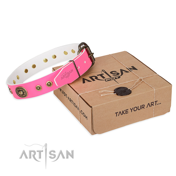 Full grain genuine leather dog collar made of best quality material with rust-proof D-ring