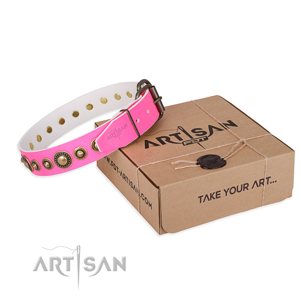 Quality full grain natural leather dog collar handmade for basic training