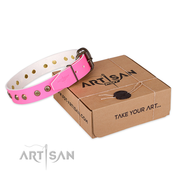 Corrosion resistant hardware on genuine leather collar for your attractive dog