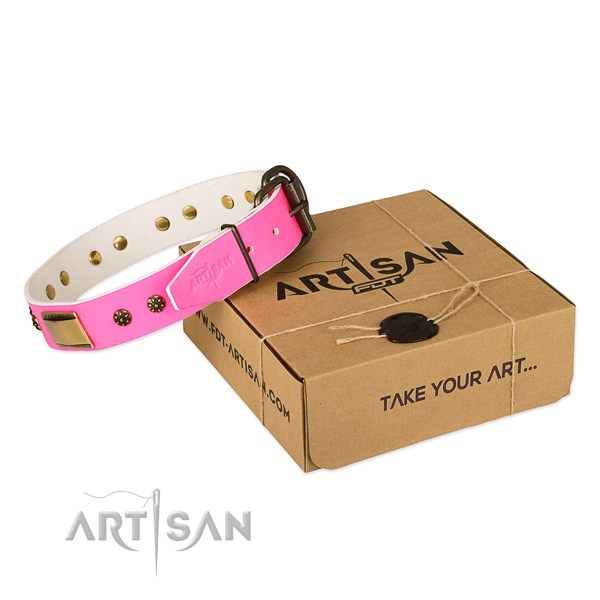 Easy wearing natural genuine leather collar for your lovely canine