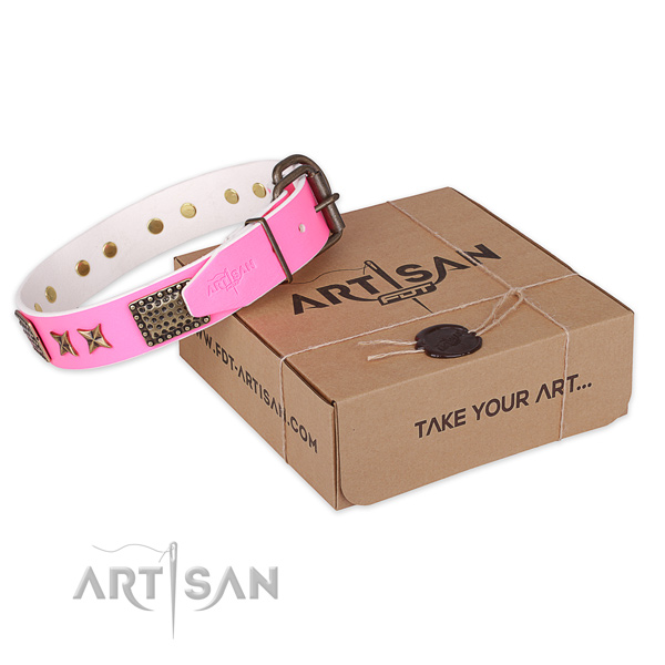 Strong fittings on full grain natural leather collar for your lovely canine