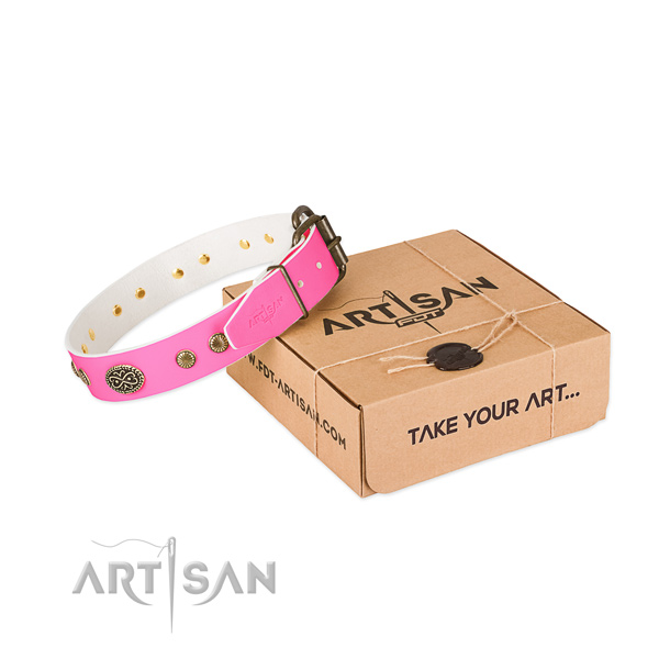 Strong D-ring on full grain genuine leather dog collar for your canine