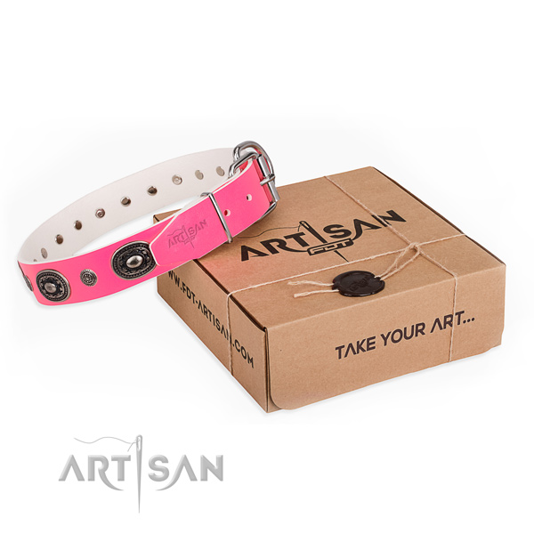 Soft leather dog collar crafted for handy use