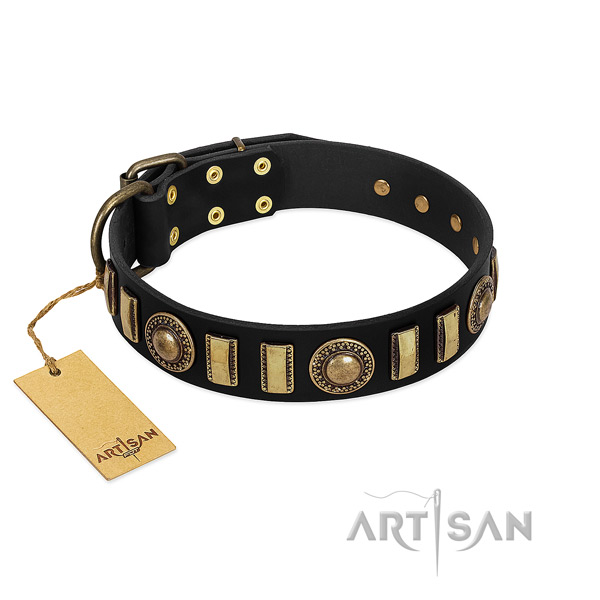 Top rate full grain natural leather dog collar with rust-proof D-ring