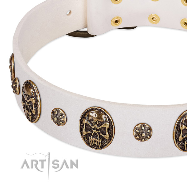 Corrosion proof hardware on full grain genuine leather dog collar for your canine