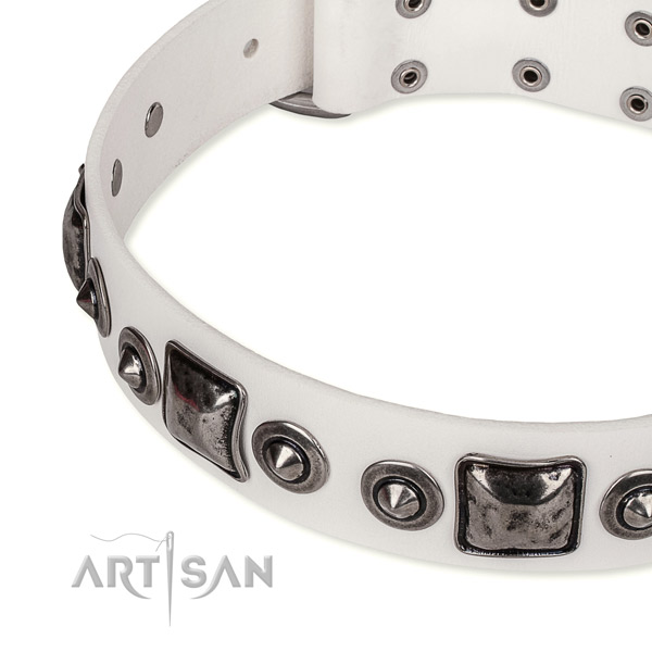 Gentle to touch full grain leather dog collar created for your impressive canine