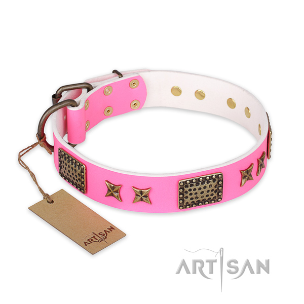Stylish design leather dog collar with strong traditional buckle