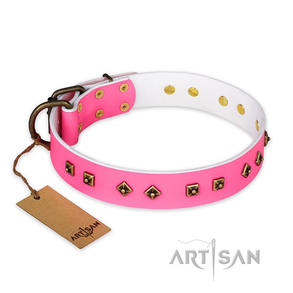 Fashionable genuine leather dog collar with strong D-ring