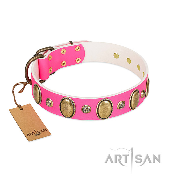 Full grain genuine leather dog collar of quality material with designer decorations
