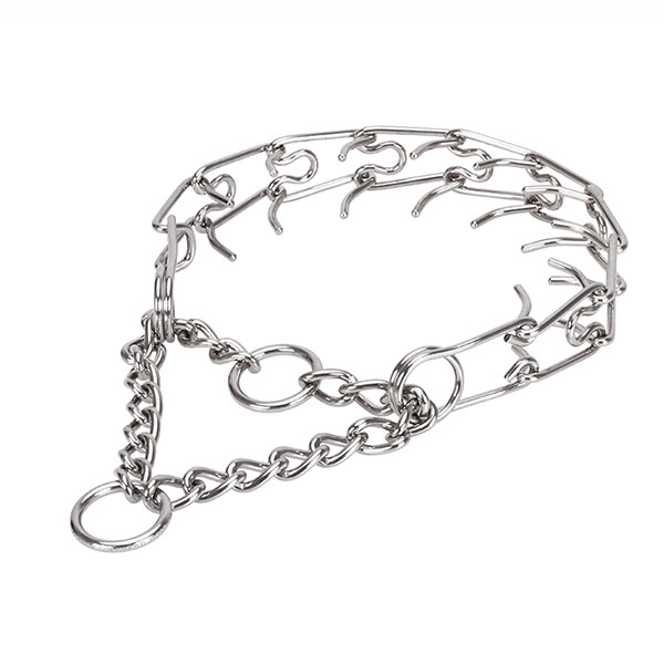 Adjustable stainless steel dog pinch collar with removable prongs for medium and large canines