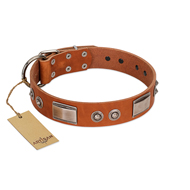 "Pawsy Glossy" FDT Artisan Exclusive Tan Leather Doberman Collar 1 1/2 inch (40 mm) wide