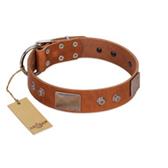 "Great Obelisk" Handcrafted FDT Artisan Tan Leather Doberman Collar with Large Plates and Pyramids