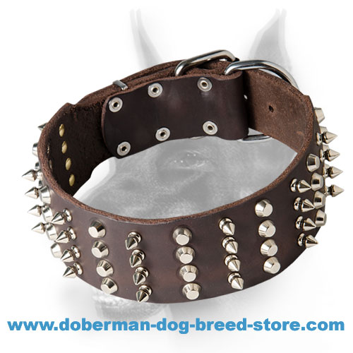 2 Wide Leather Dog Collar Thick Studded Heavy Duty for Large Dogs