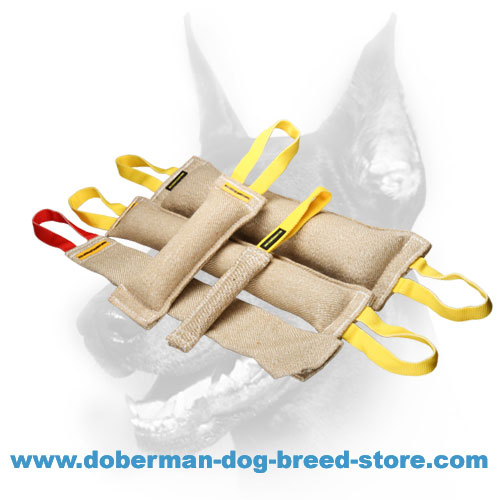 Doberman Dog Jute Training Set of 4 Bite Tugs + Bite Rag for FREE - Click Image to Close