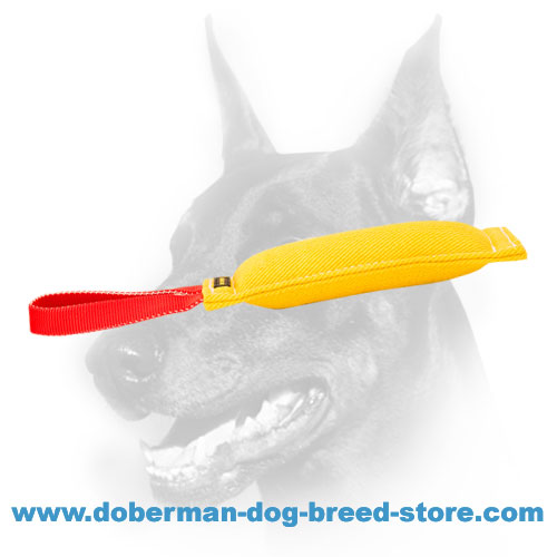Doberman Puppy Convenient French Linen Bite Tug with Nylon Handle