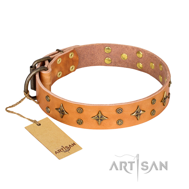 'Top-Flight' FDT Artisan Adorned Tan Leather Doberman Collar