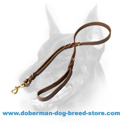 Doberman Dog Braided Leash with Additional Handle
