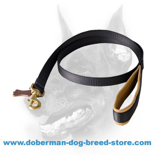 All-weather Nylon Doberman Dog Leash with Nappa Leather Padding on the Handle - Click Image to Close