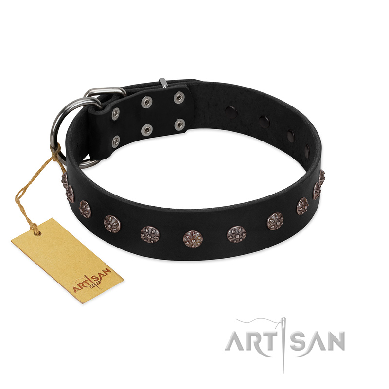 "Flower Rhapsody" FDT Artisan Premium Quaulity Black Leather Doberman Collar