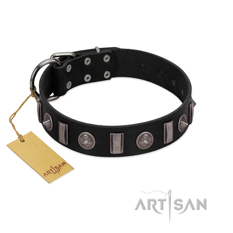 "Silver Spikes" Exclusive FDT Artisan Black Leather Doberman Collar