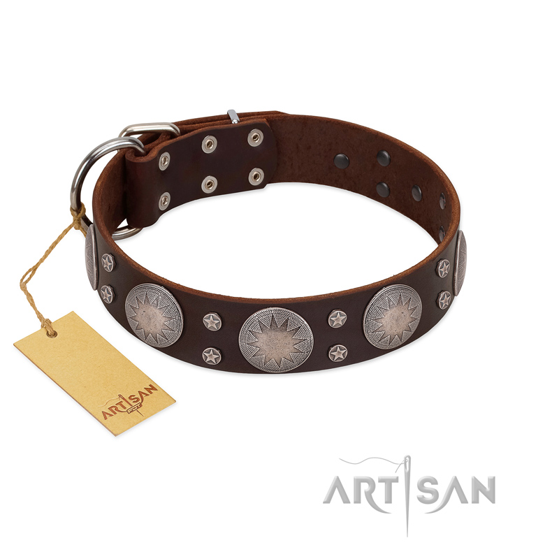 "Imperial Legate" FDT Artisan Brown Leather Doberman Collar with Big Round Plates