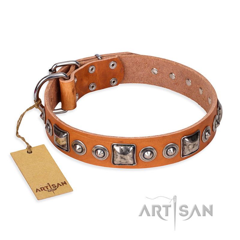 "Era of Future" FDT Artisan Handcrafted Tan Leather Doberman Collar with Decorations