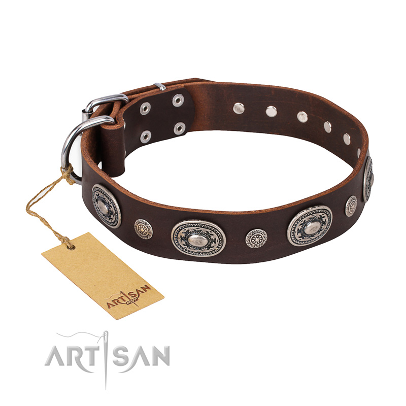 "Extra Pizzazz" FDT Artisan Adorned Brown Leather Doberman Collar