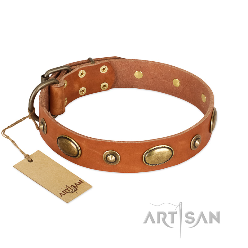 "Visual Magic" FDT Artisan Tan Leather Doberman Collar for Daily Activities - Click Image to Close