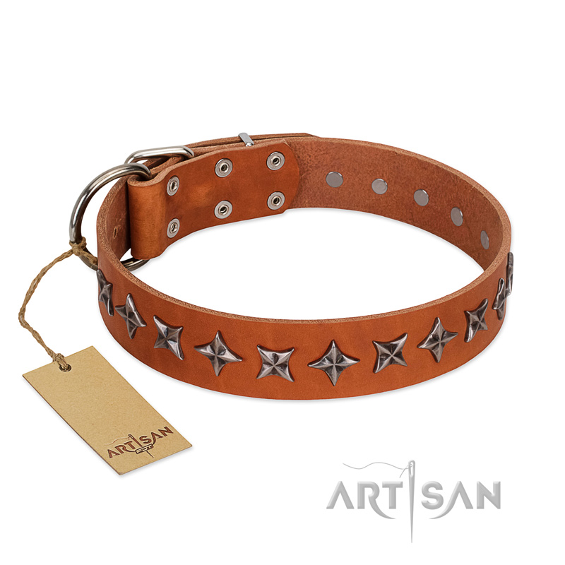 "Star Trek" FDT Artisan Tan Leather Doberman Collar Decorated with Stars