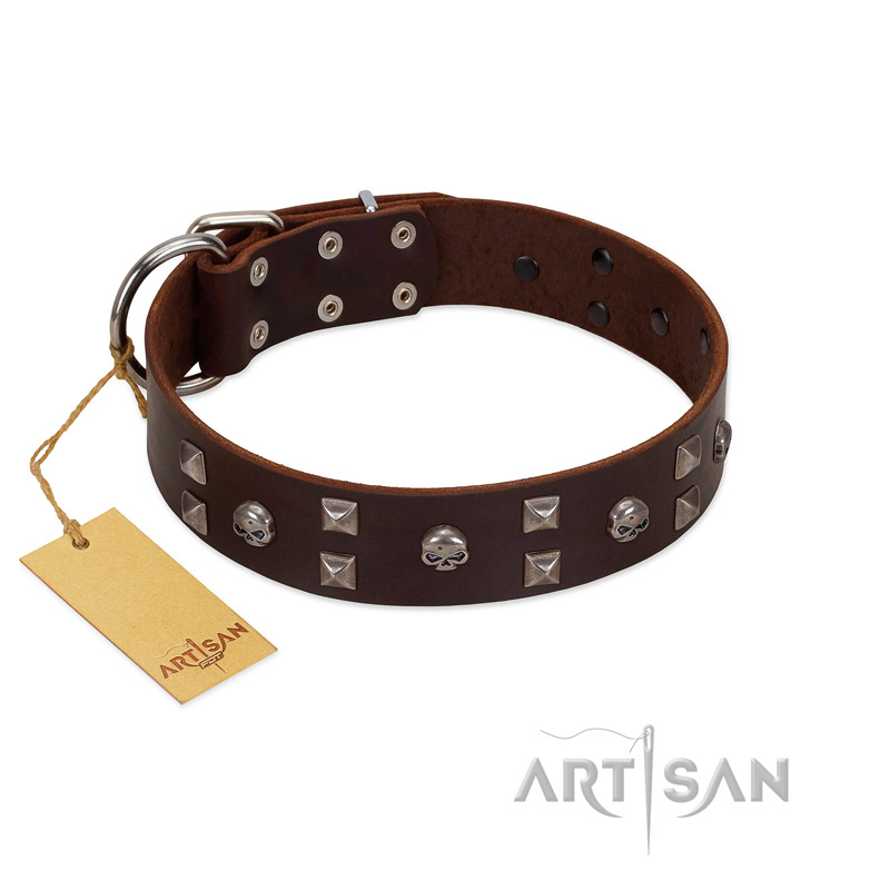 "Brown Shadow" Designer Handmade FDT Artisan Brown Leather Doberman Collar