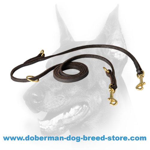 Multitasking Leather Doberman Leash with 3 O-Rings - Click Image to Close